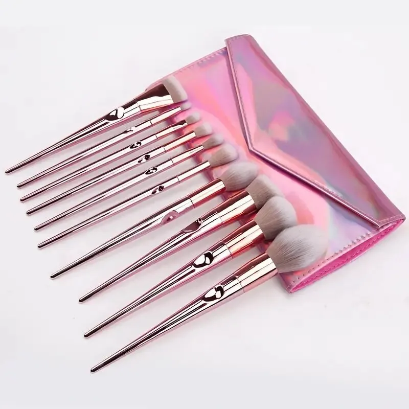 10pcs Makeup Brushes Kit With A Storage Bag Pink Beauty Tools For All Eye Shadows Eyeliners Eyebrows Foundations Blushes Foundations