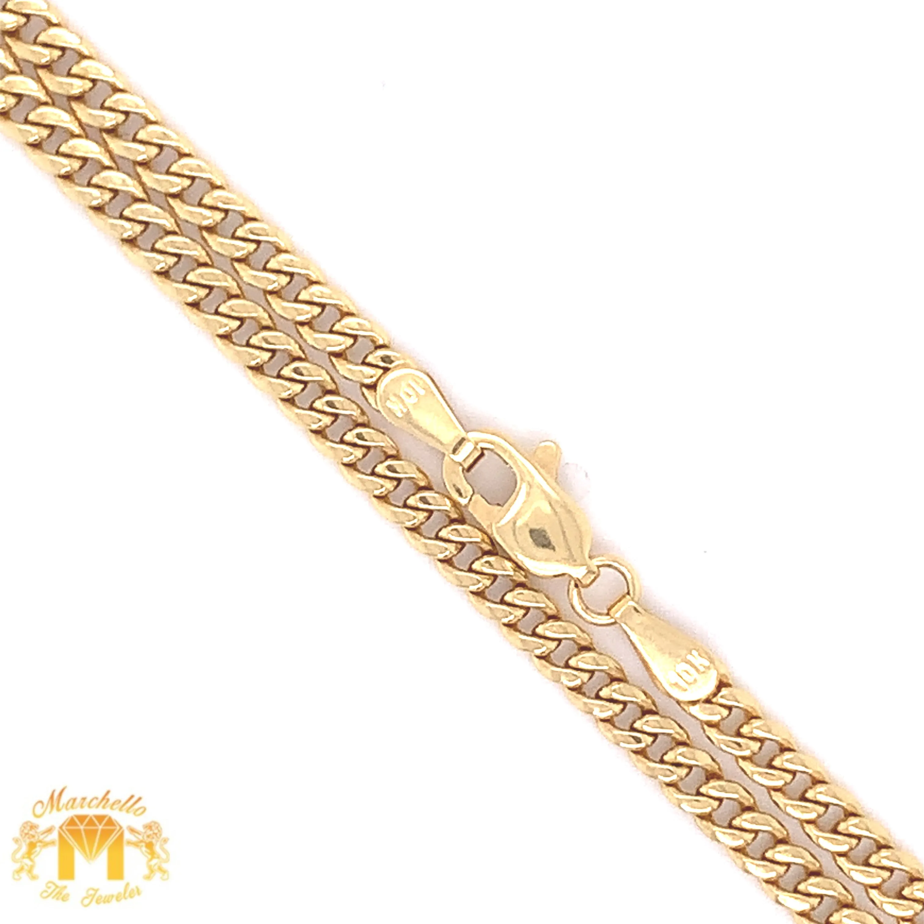 14k Yellow Gold Money Bag Pendant with baguette and round diamonds and Gold Cuban Link Chain Set