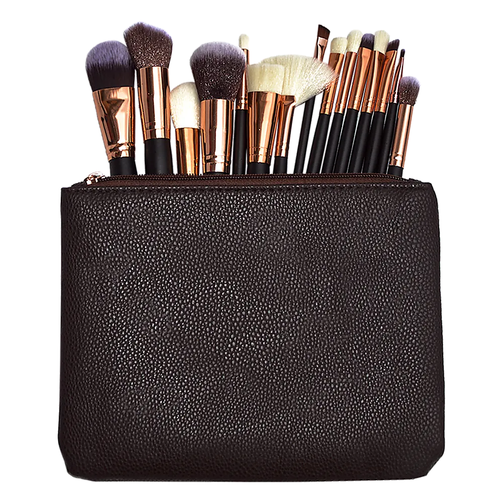 15Pcs Soft Makeup Brush Set, Synthetic-Wool, Timber Handles