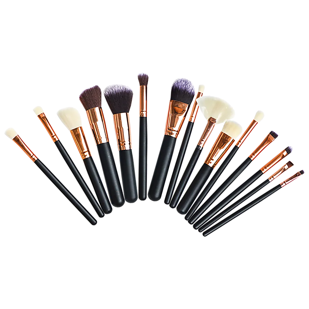 15Pcs Soft Makeup Brush Set, Synthetic-Wool, Timber Handles