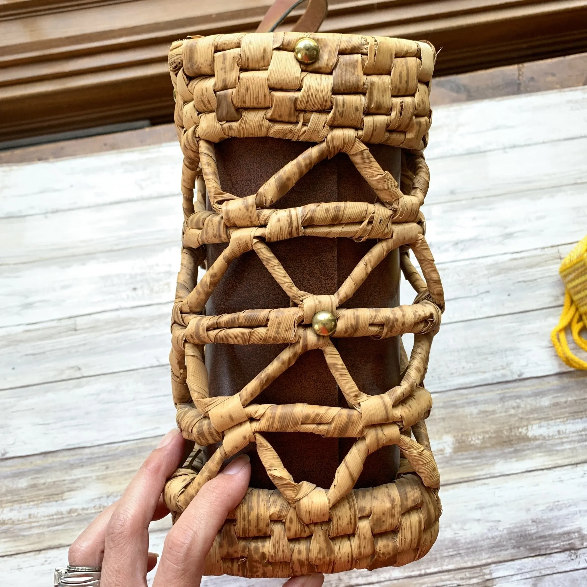 1970s Woven Straw and Leather Tote Style Purse by John Romain. Market or Beach Bag.