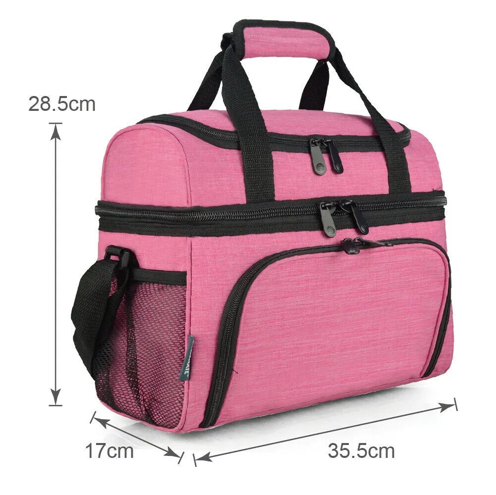 19L Dual Compartment Insulated Lunch Bag Cooler Bag - Pink