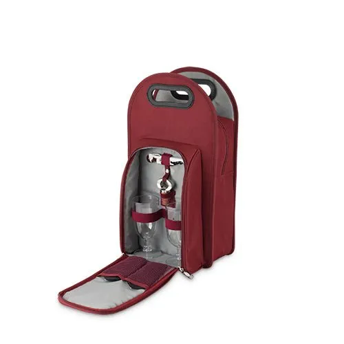 2-Bottle Tote in Burgundy & Gray