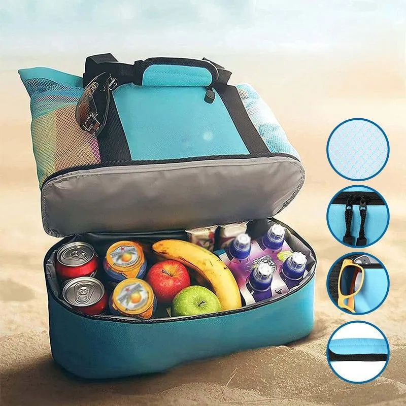 2-in-1 beach bag with removable cooler section