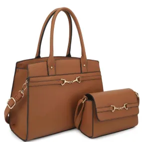 2 in 1 Matching Design Handle Satchel With Crossbody Bag