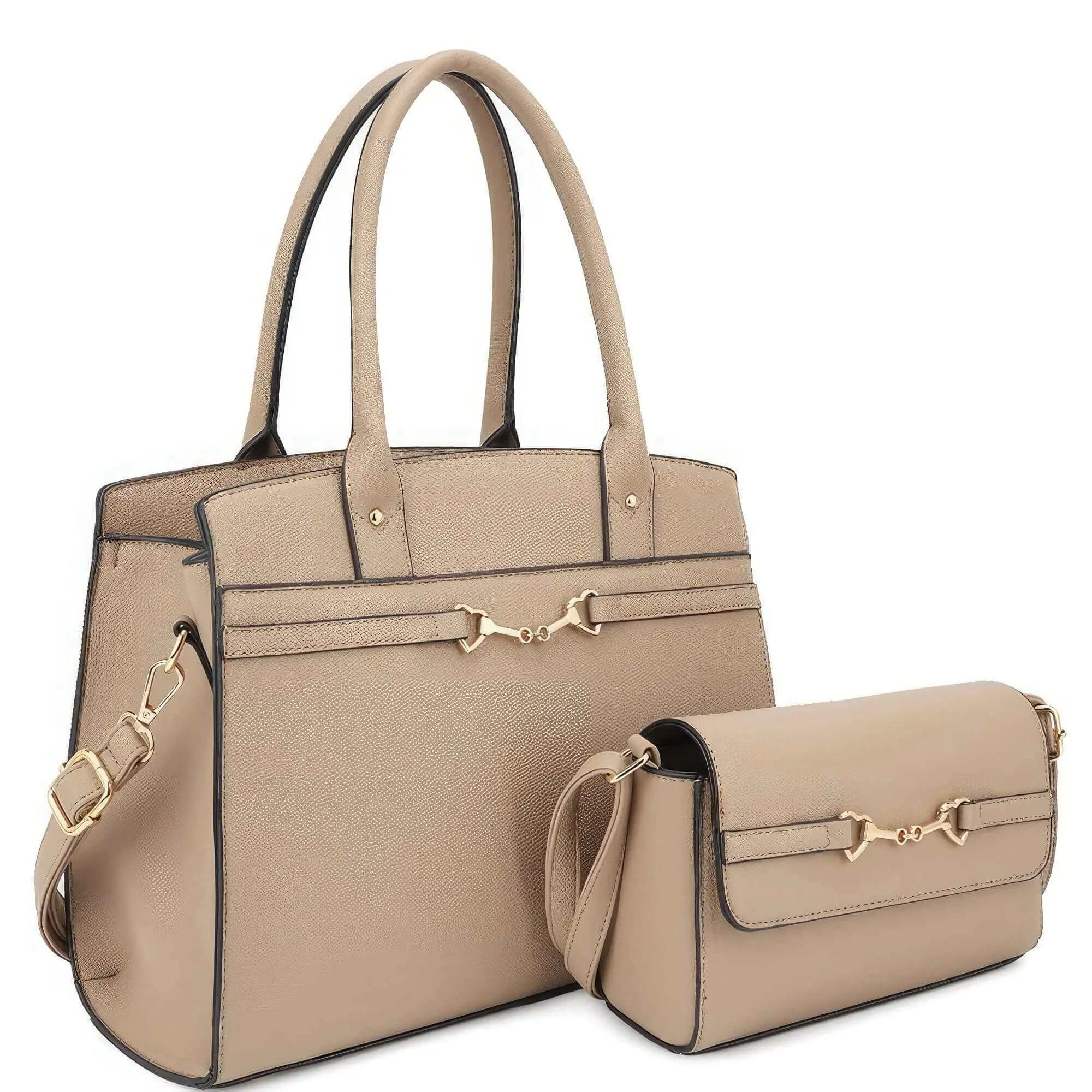 2 in 1 Matching Design Handle Satchel With Crossbody Bag