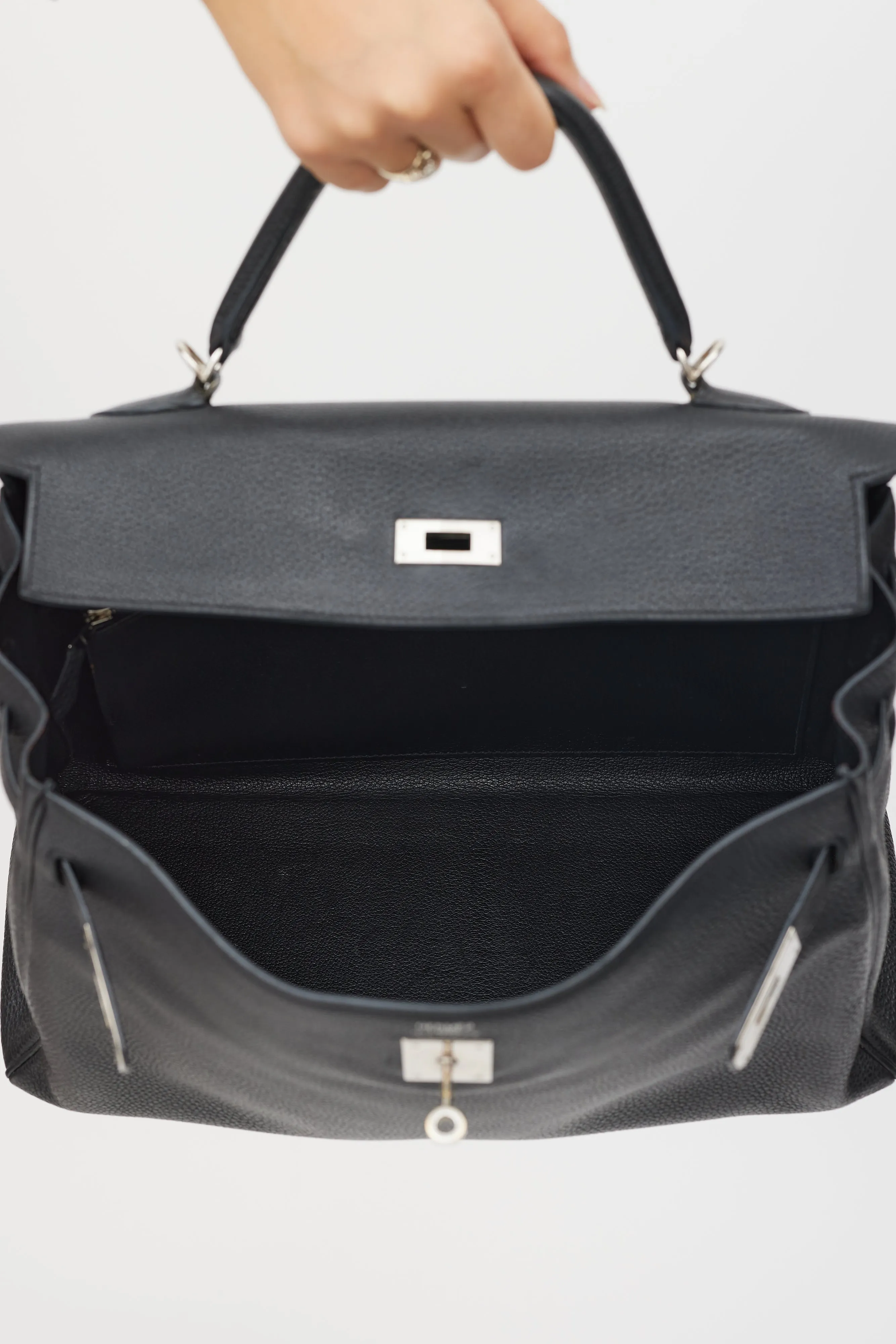 2009 Noir Clémence Leather Kelly Retourne 35 Bag