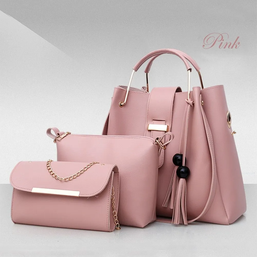 3Pcs Or Set Handbags PU Leather Shoulder Bags Casual Tote Bag Tassel Metal Handle Designer Composite Bags