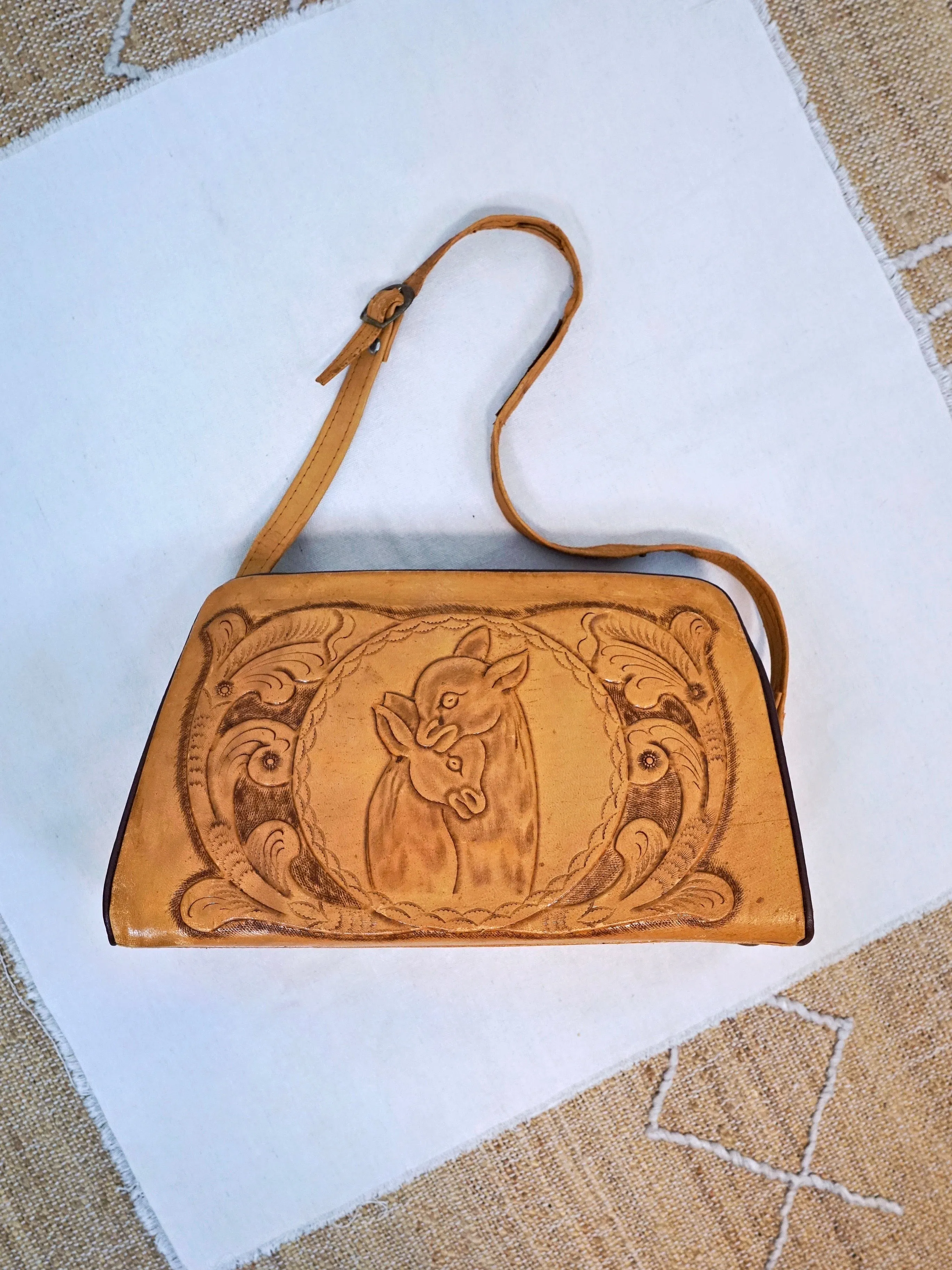 70's Tooled Leather Llama Bag