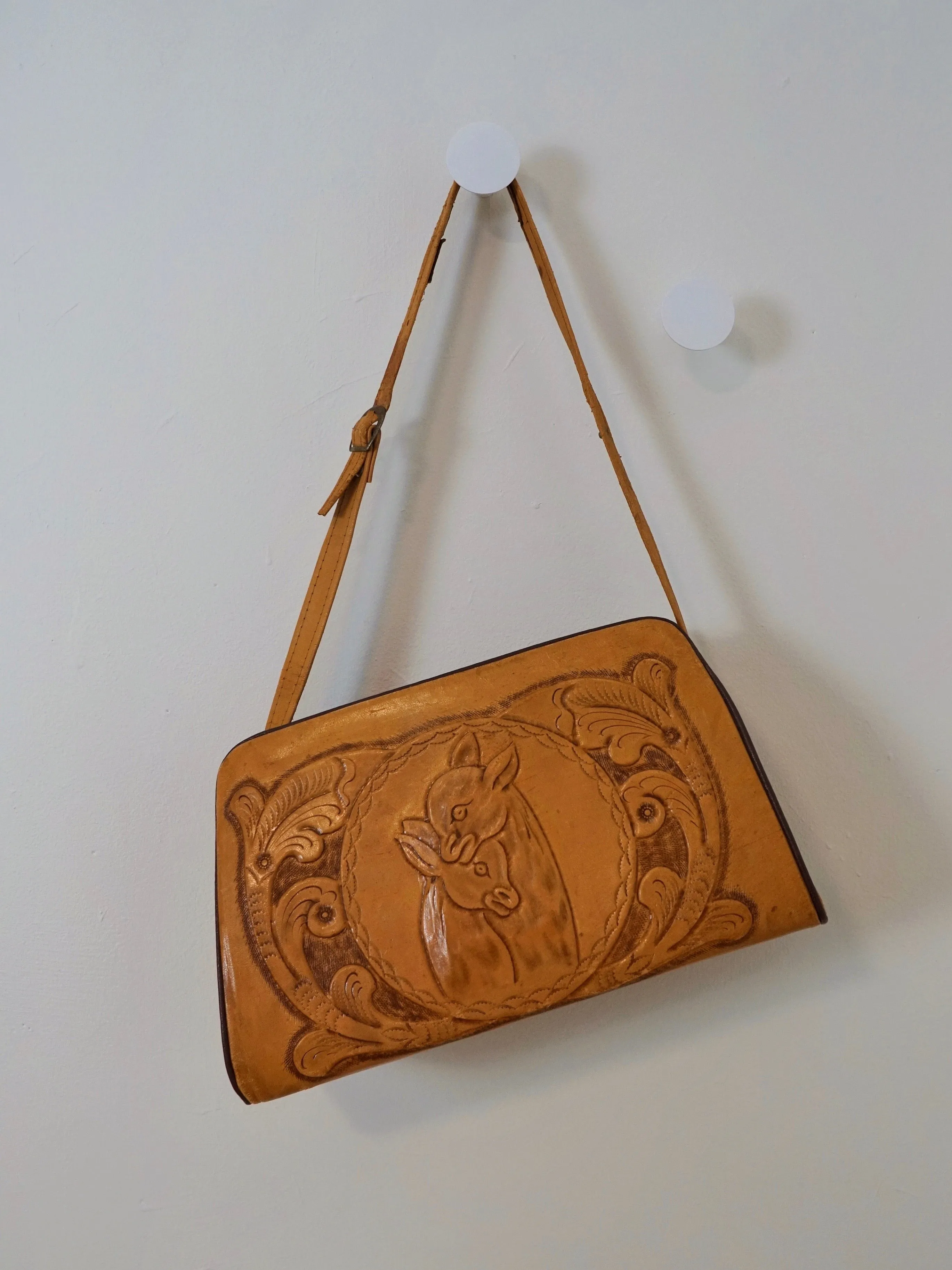 70's Tooled Leather Llama Bag