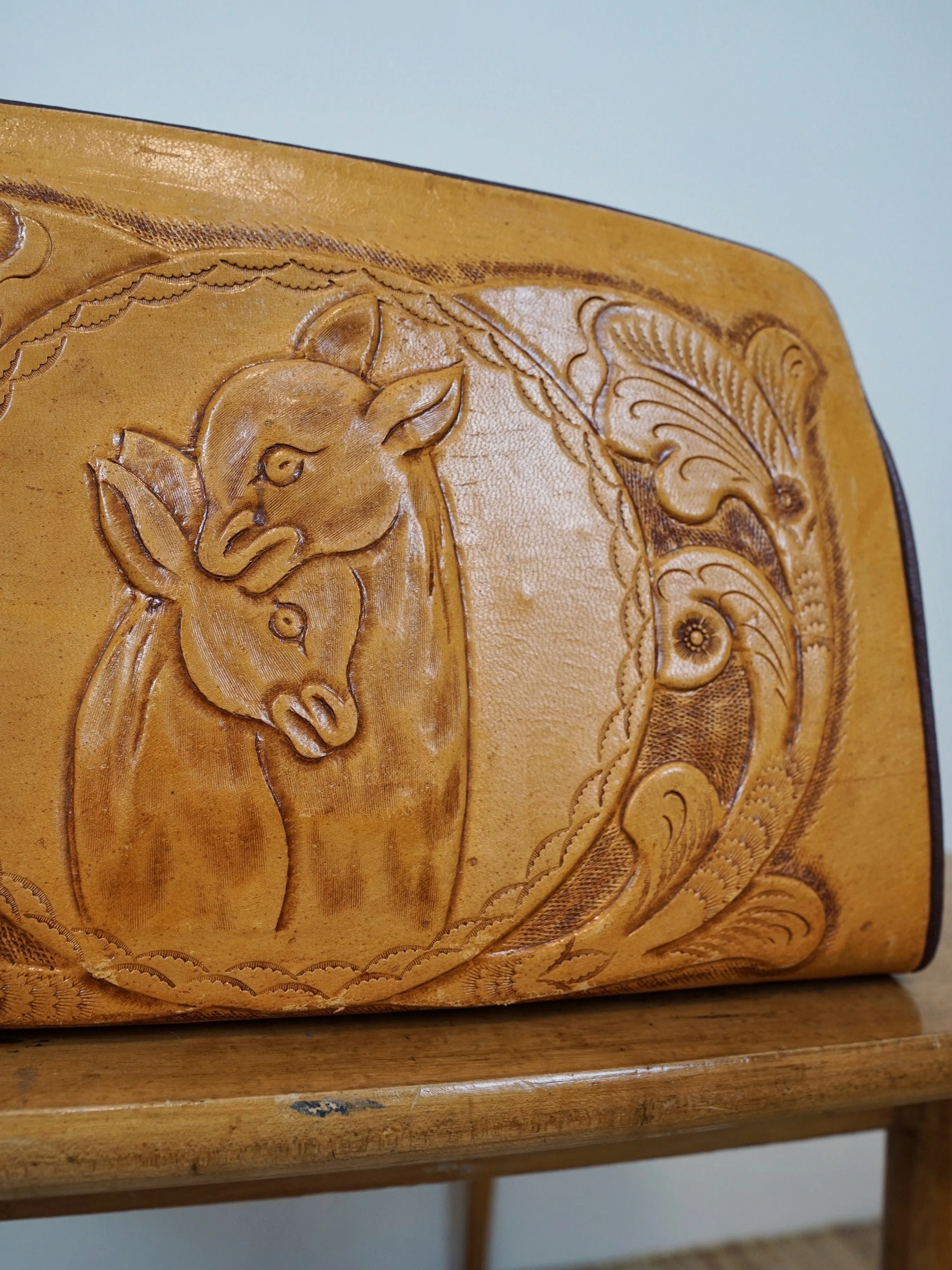 70's Tooled Leather Llama Bag