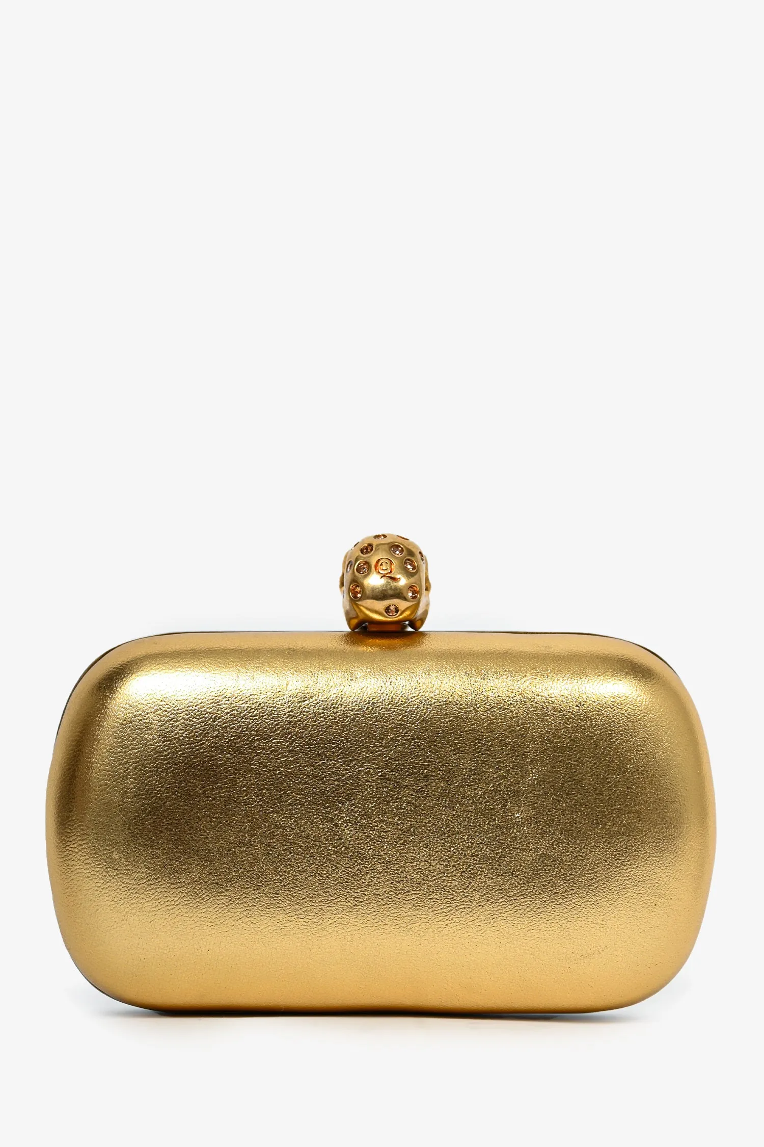 Alexander McQueen 2014 Gold/Silver Metallic Leather Skull Clutch with Chain