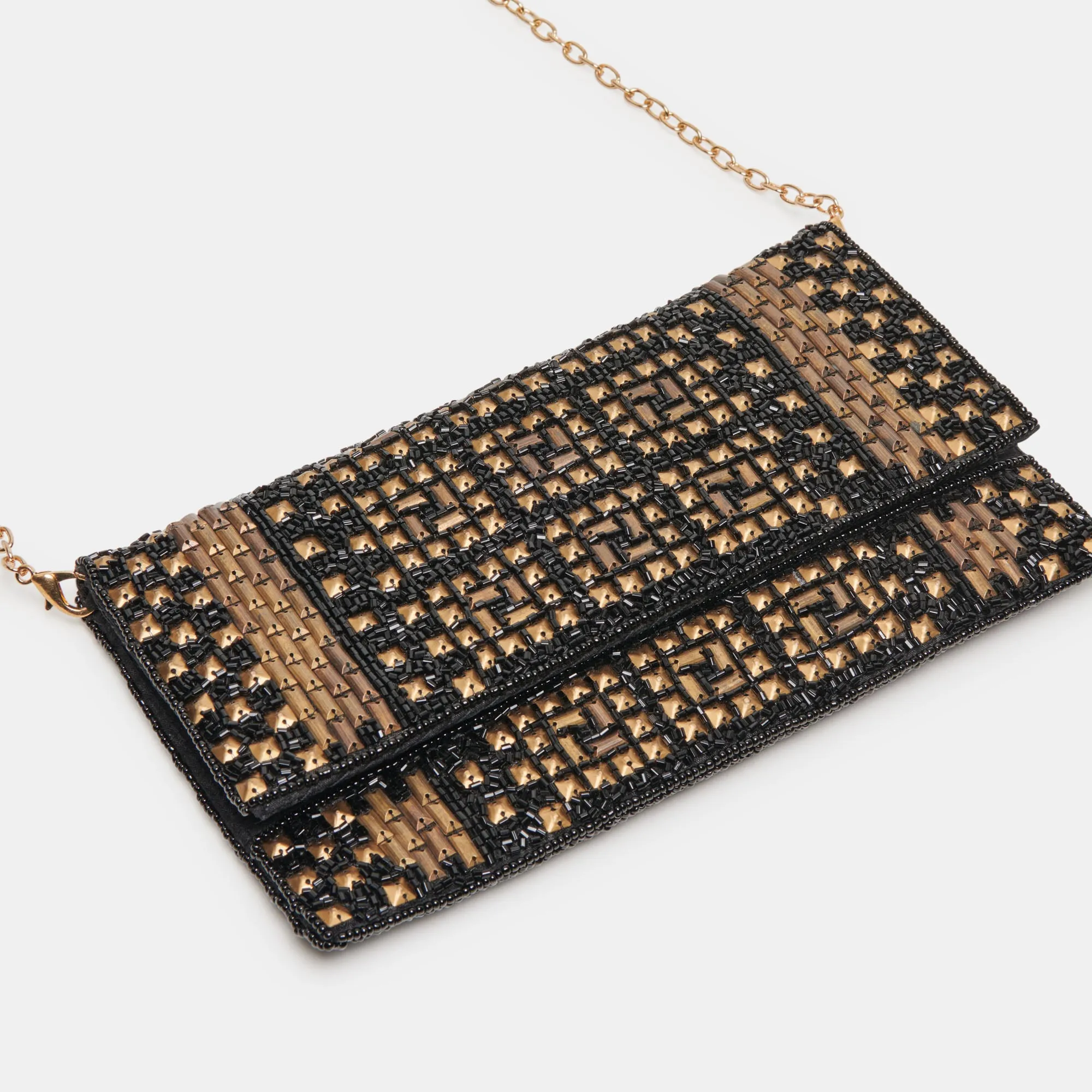 AMALFI CLUTCH BLACK GOLD BEADED