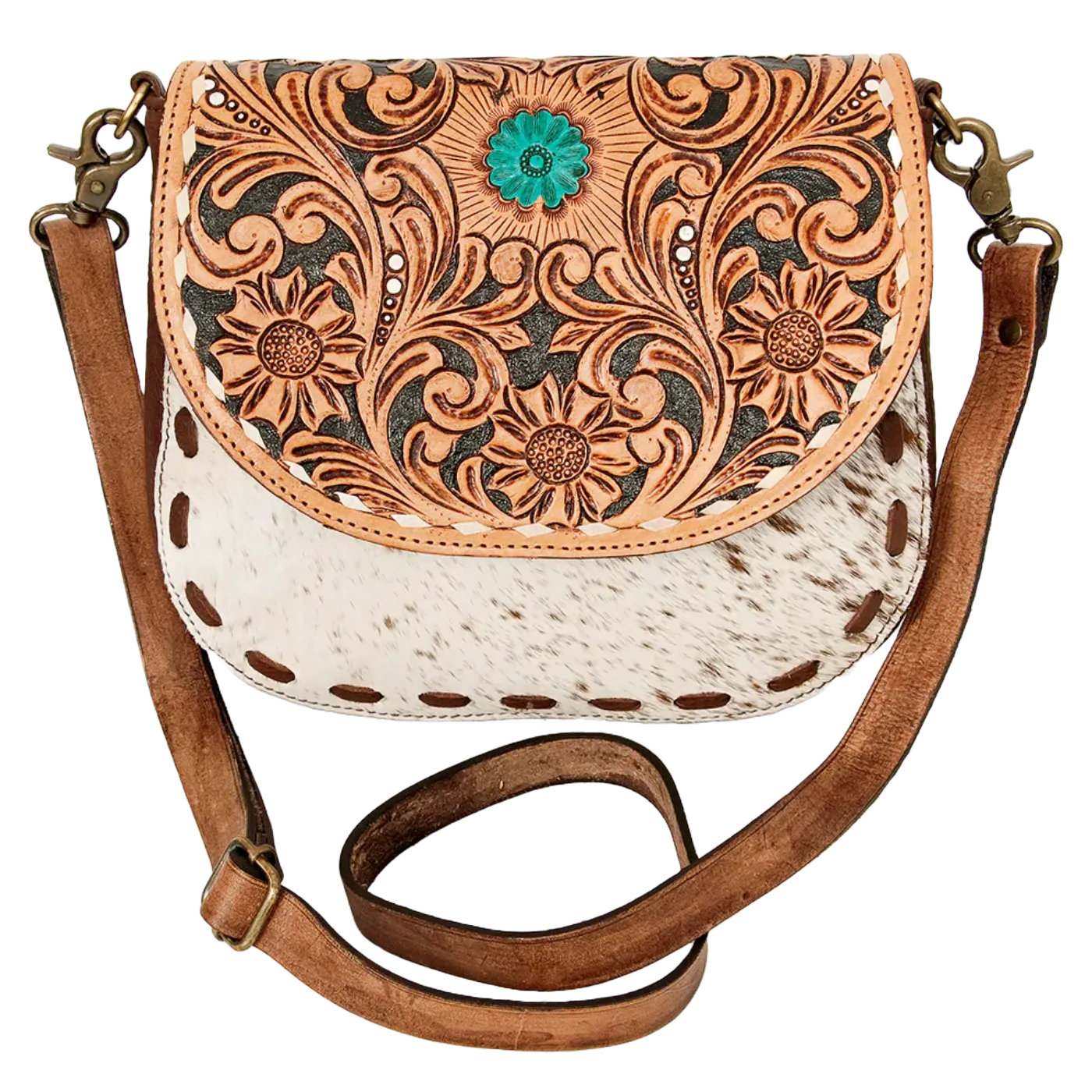 American Darling® Hair On Floral Embossed Leather Purse ADBGA211D