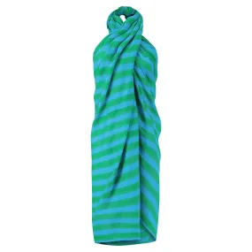 Anni Sarong with Tassels in Blue and Green Cabana Stripe