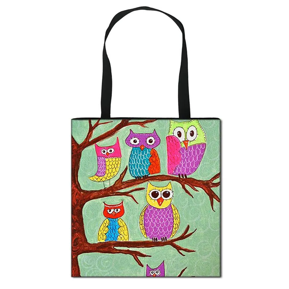 Attractive Cartoon Owl Printed Casual Tote Bags