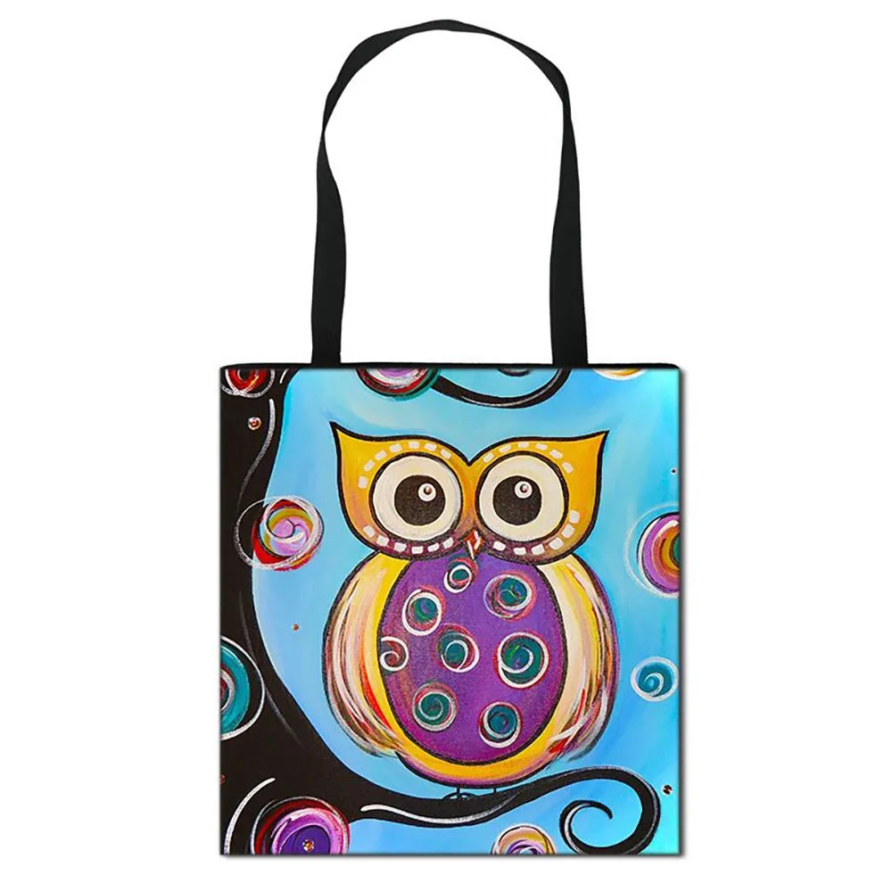 Attractive Cartoon Owl Printed Casual Tote Bags