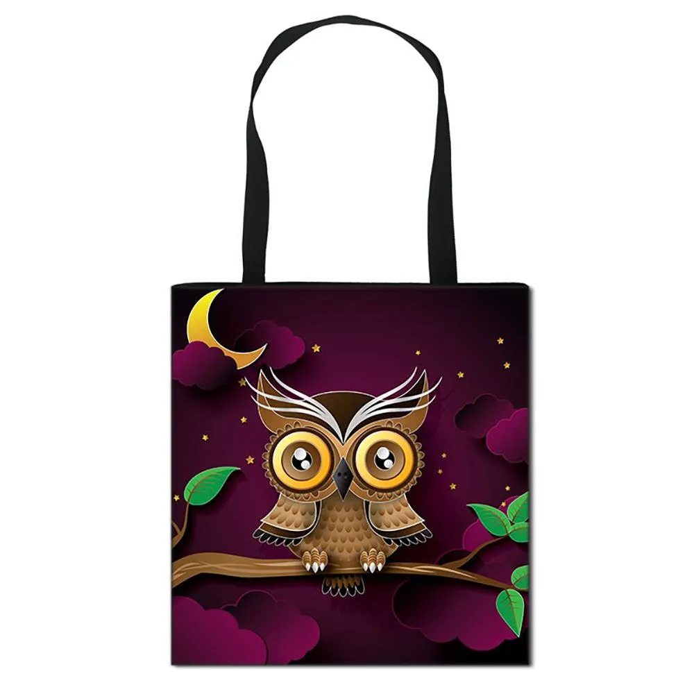 Attractive Cartoon Owl Printed Casual Tote Bags