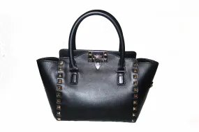 Authentic Valentino Black Leather Rockstud Micro Mini Tote Bag