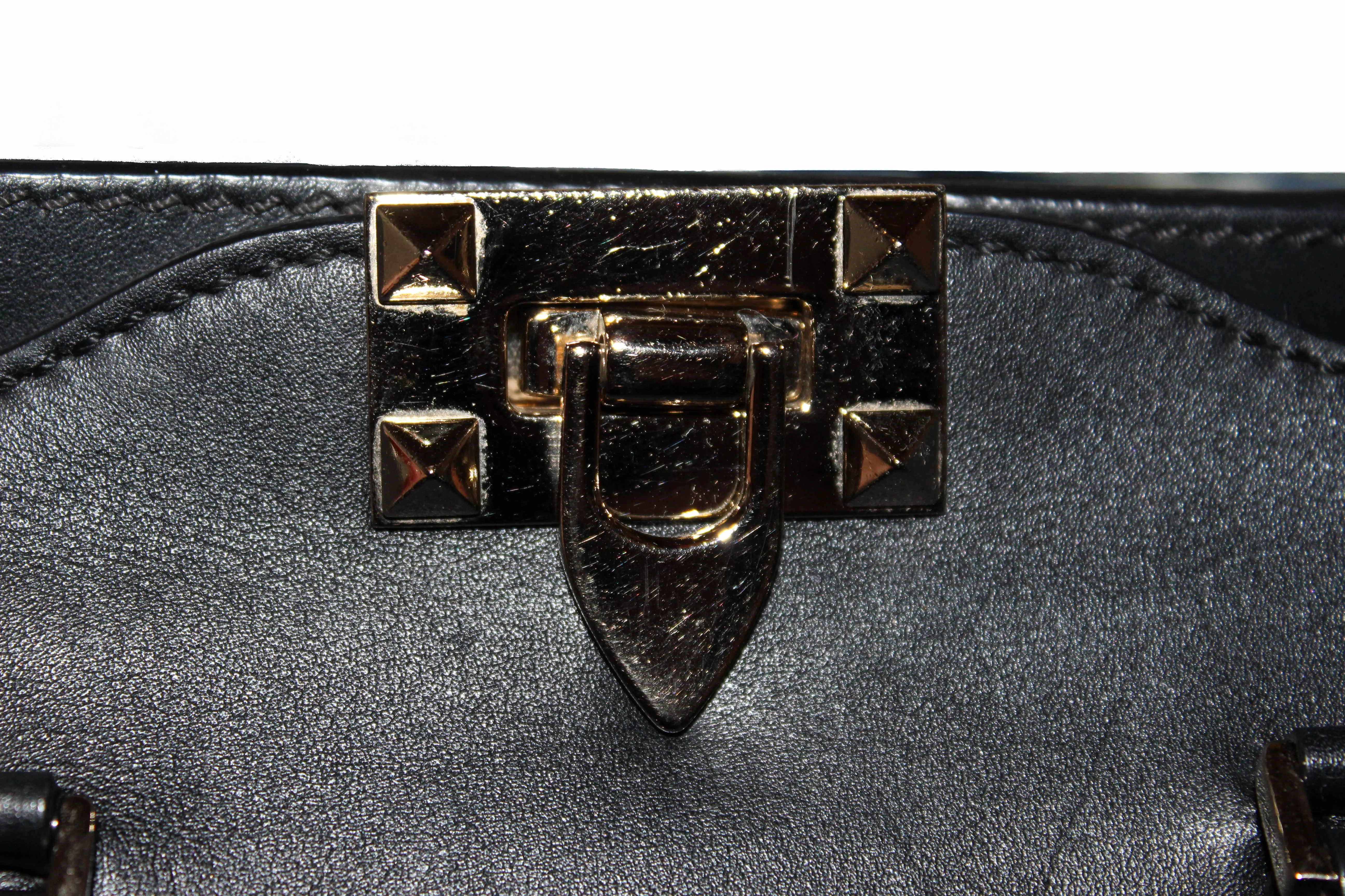 Authentic Valentino Black Leather Rockstud Micro Mini Tote Bag