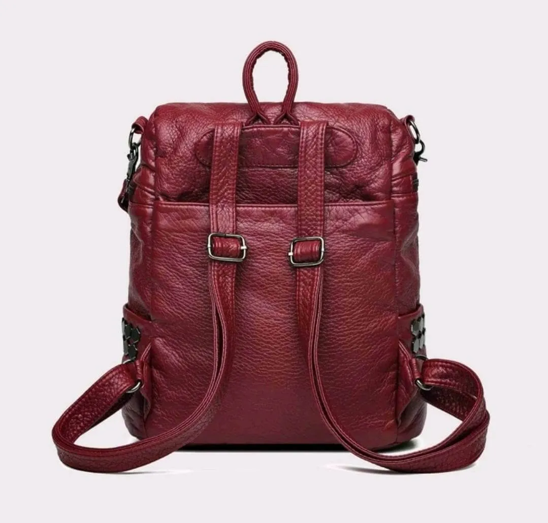 Bag - Backpack - burgundy soft leather