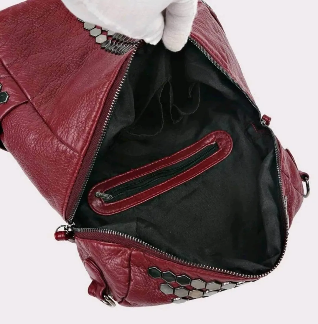 Bag - Backpack - burgundy soft leather