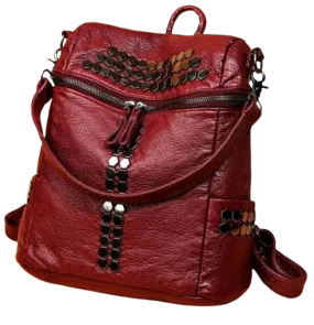 Bag - Backpack - burgundy soft leather