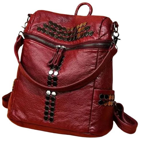 Bag - Backpack - burgundy soft leather