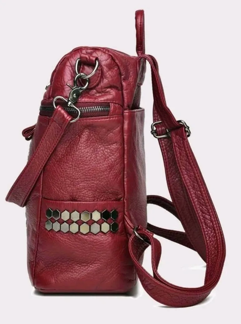 Bag - Backpack - burgundy soft leather