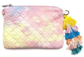 Bari Lynn Rainbow Quilted Crossbody/Clutch with Tassel - Pastel Tie Dye