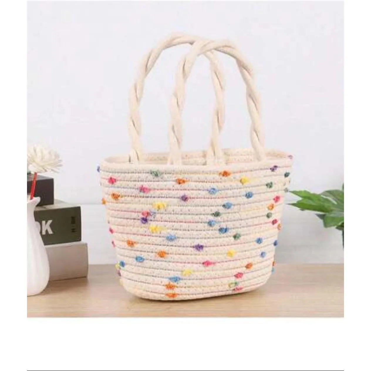 Beach Straw Top Handle Tote Handbag.