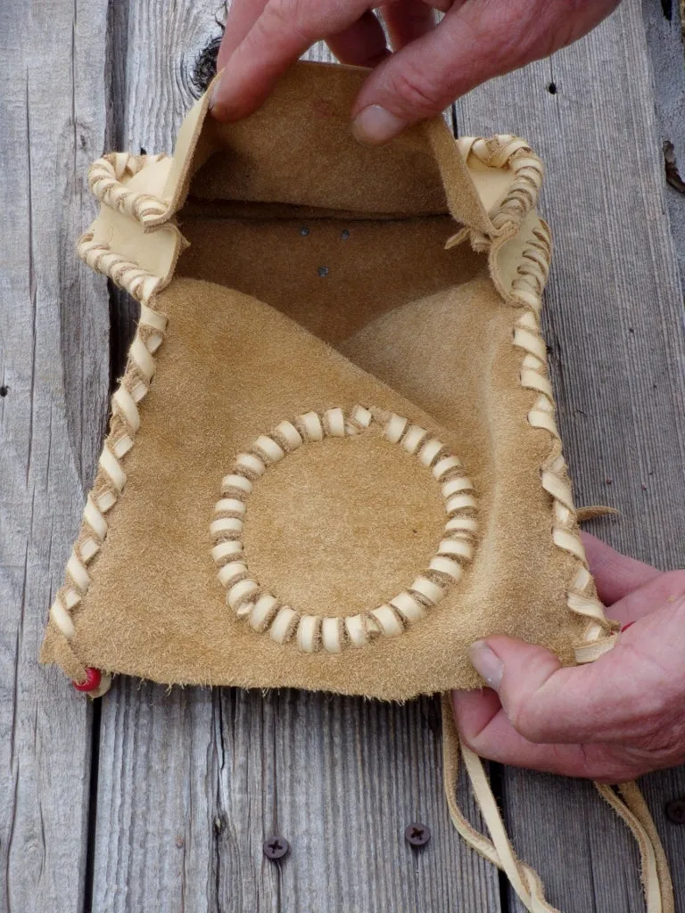 Beaded leather clutch, beaded turtle totem, shamans bag