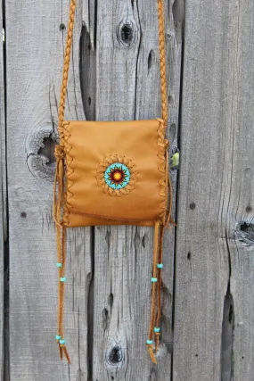 Beaded leather handbag, crossbody purse