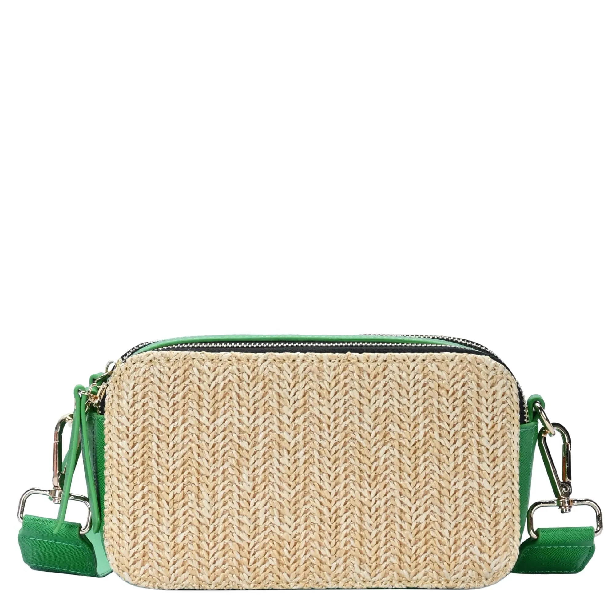 BGS6844 Helena Straw Crossbody Bag With Leather Paneling