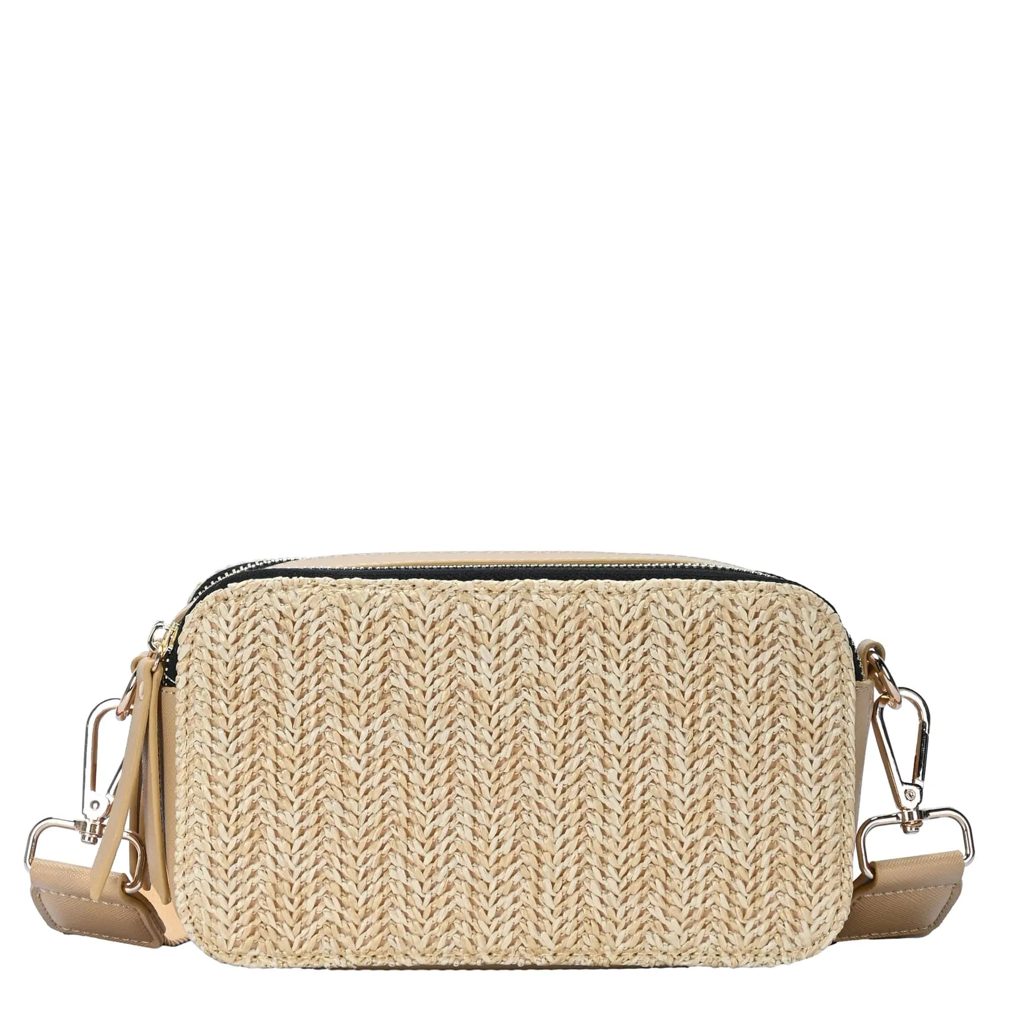 BGS6844 Helena Straw Crossbody Bag With Leather Paneling