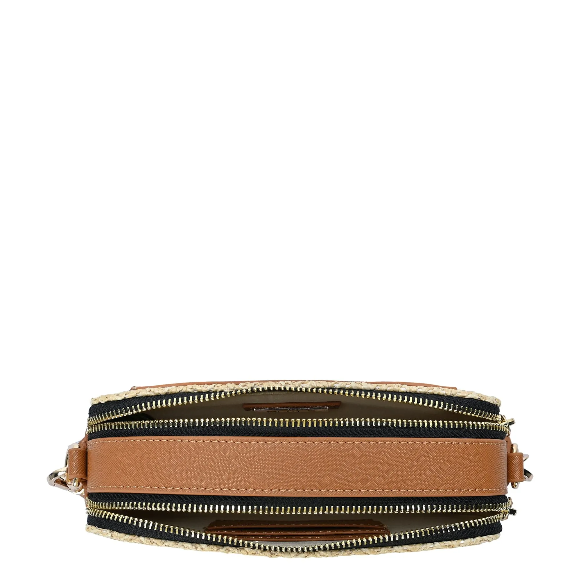 BGS6844 Helena Straw Crossbody Bag With Leather Paneling