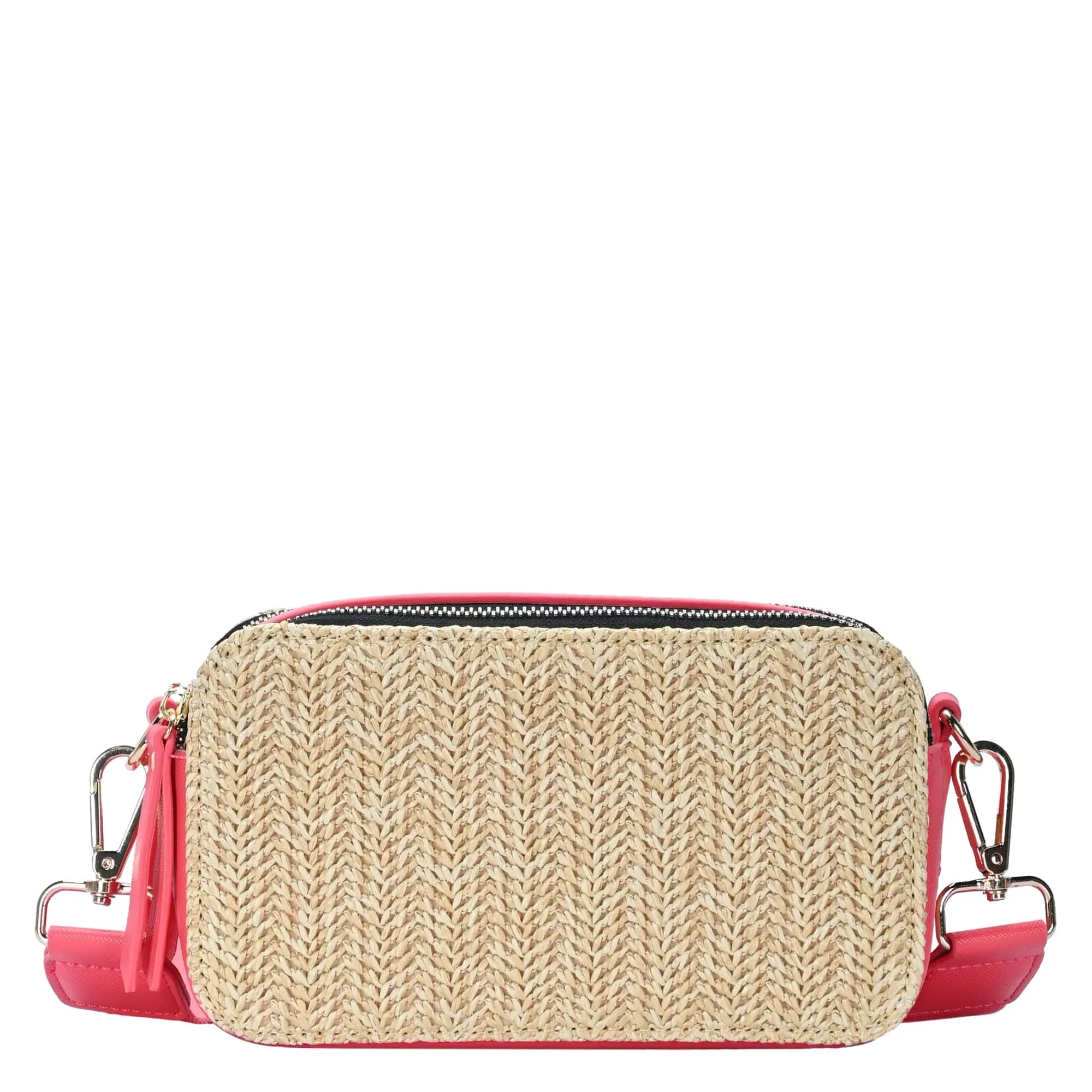 BGS6844 Helena Straw Crossbody Bag With Leather Paneling