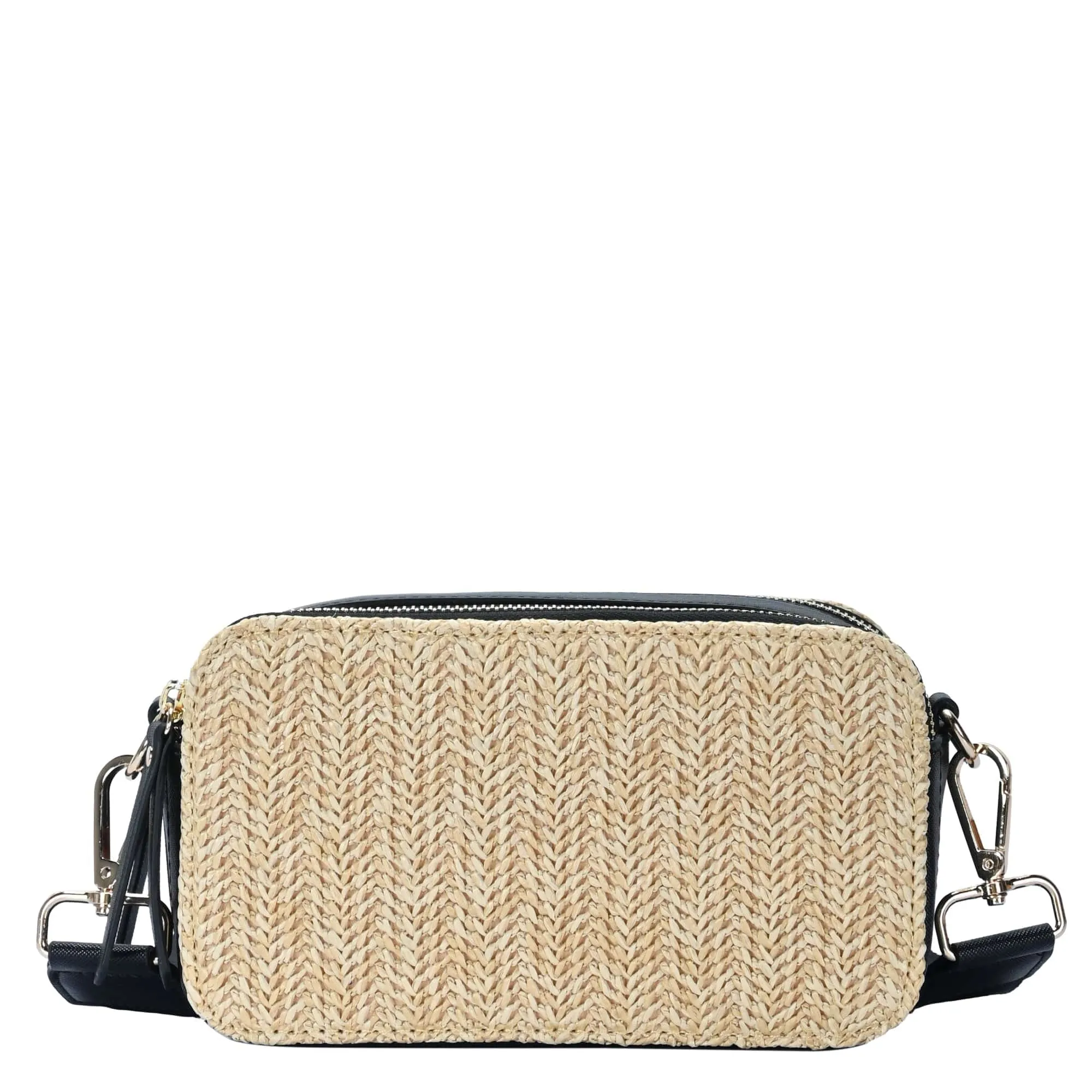 BGS6844 Helena Straw Crossbody Bag With Leather Paneling