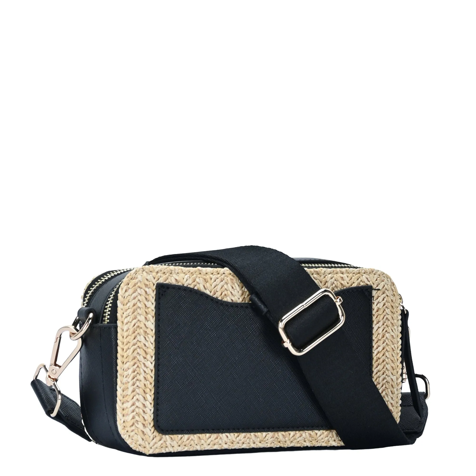 BGS6844 Helena Straw Crossbody Bag With Leather Paneling