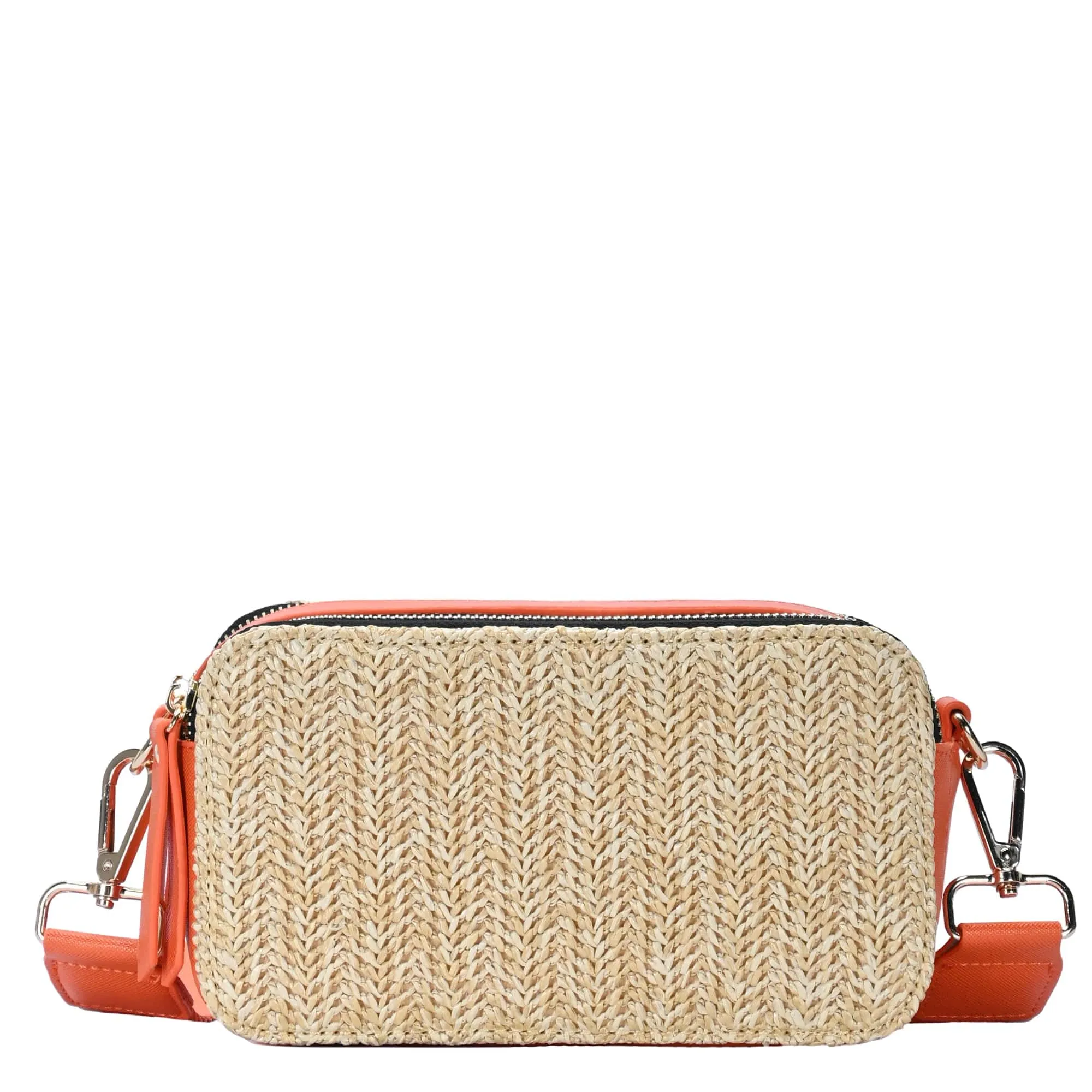 BGS6844 Helena Straw Crossbody Bag With Leather Paneling