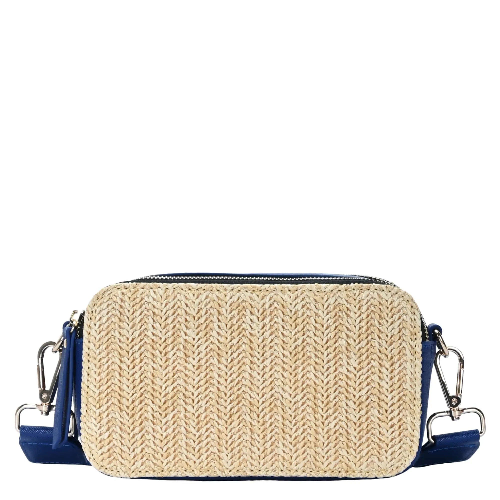 BGS6844 Helena Straw Crossbody Bag With Leather Paneling