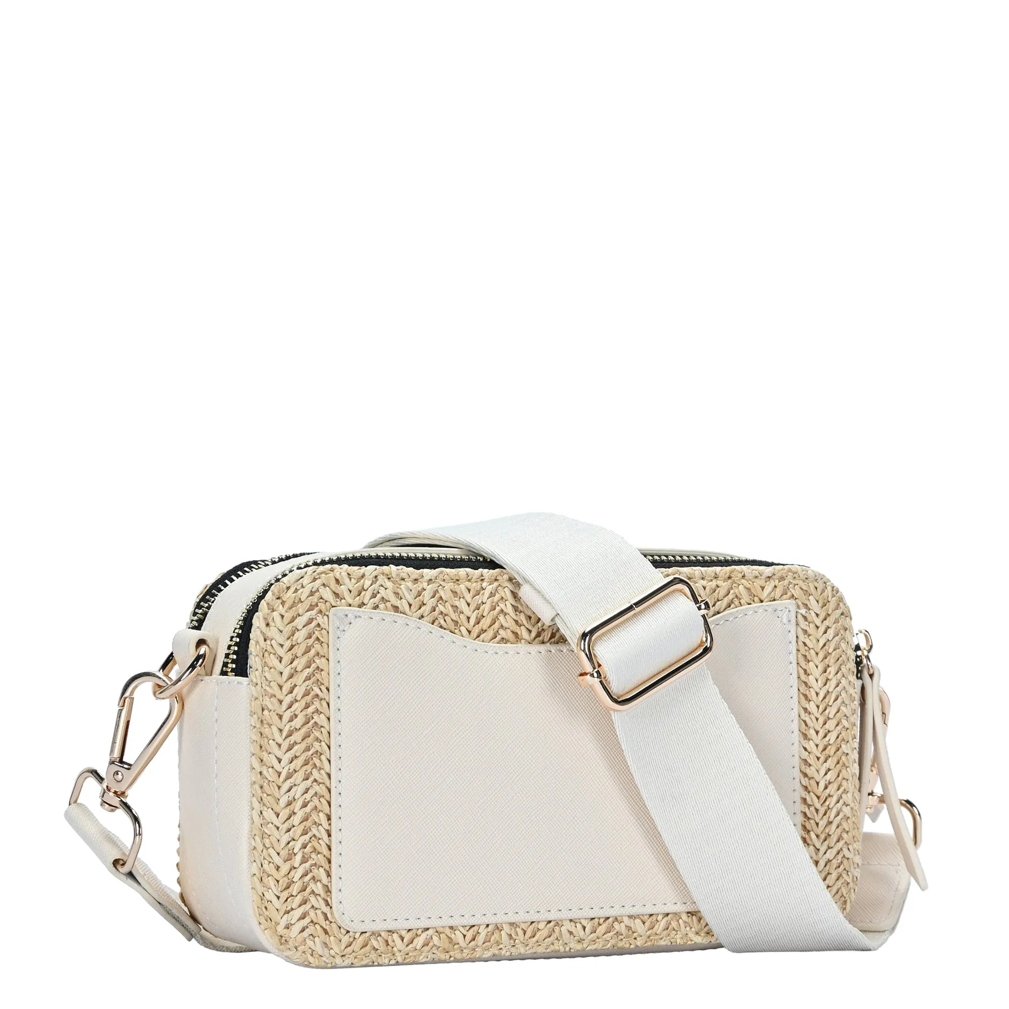 BGS6844 Helena Straw Crossbody Bag With Leather Paneling