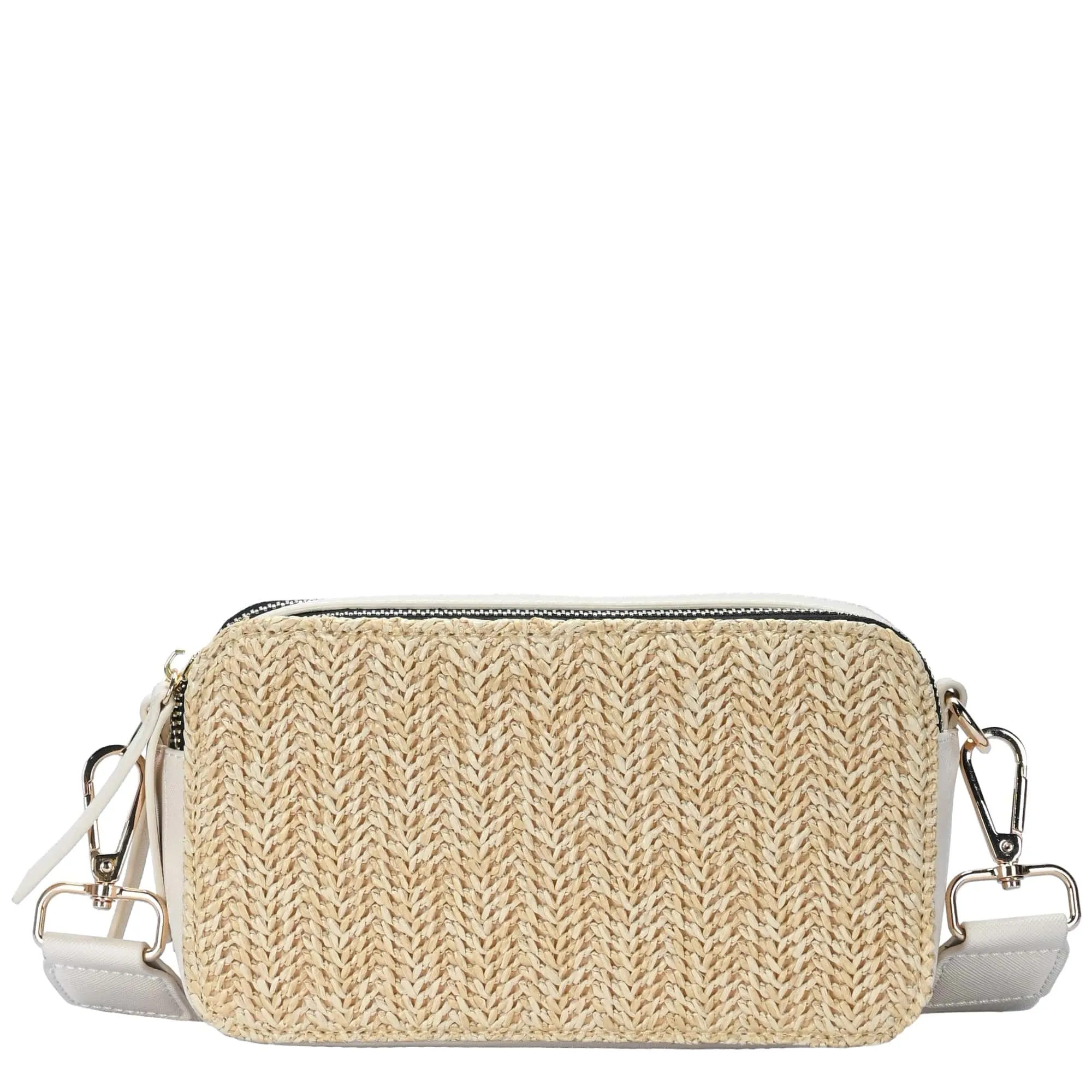 BGS6844 Helena Straw Crossbody Bag With Leather Paneling