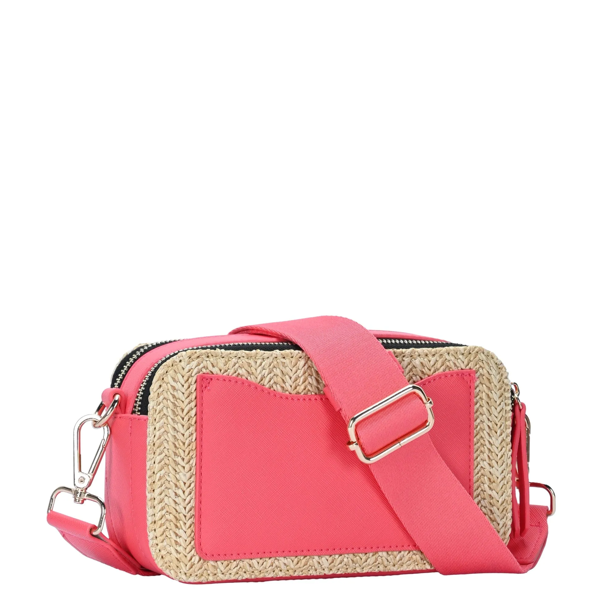 BGS6844 Helena Straw Crossbody Bag With Leather Paneling