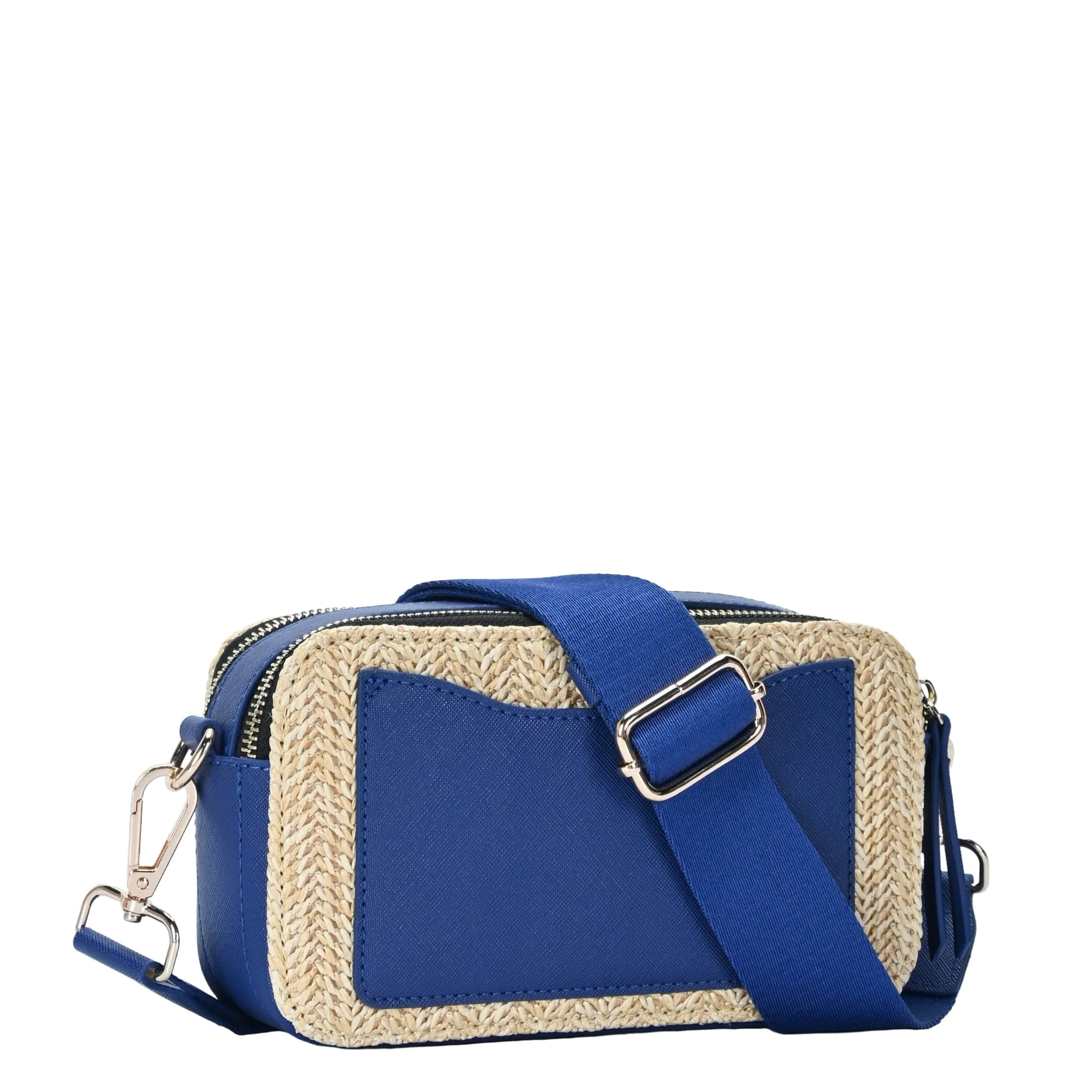 BGS6844 Helena Straw Crossbody Bag With Leather Paneling