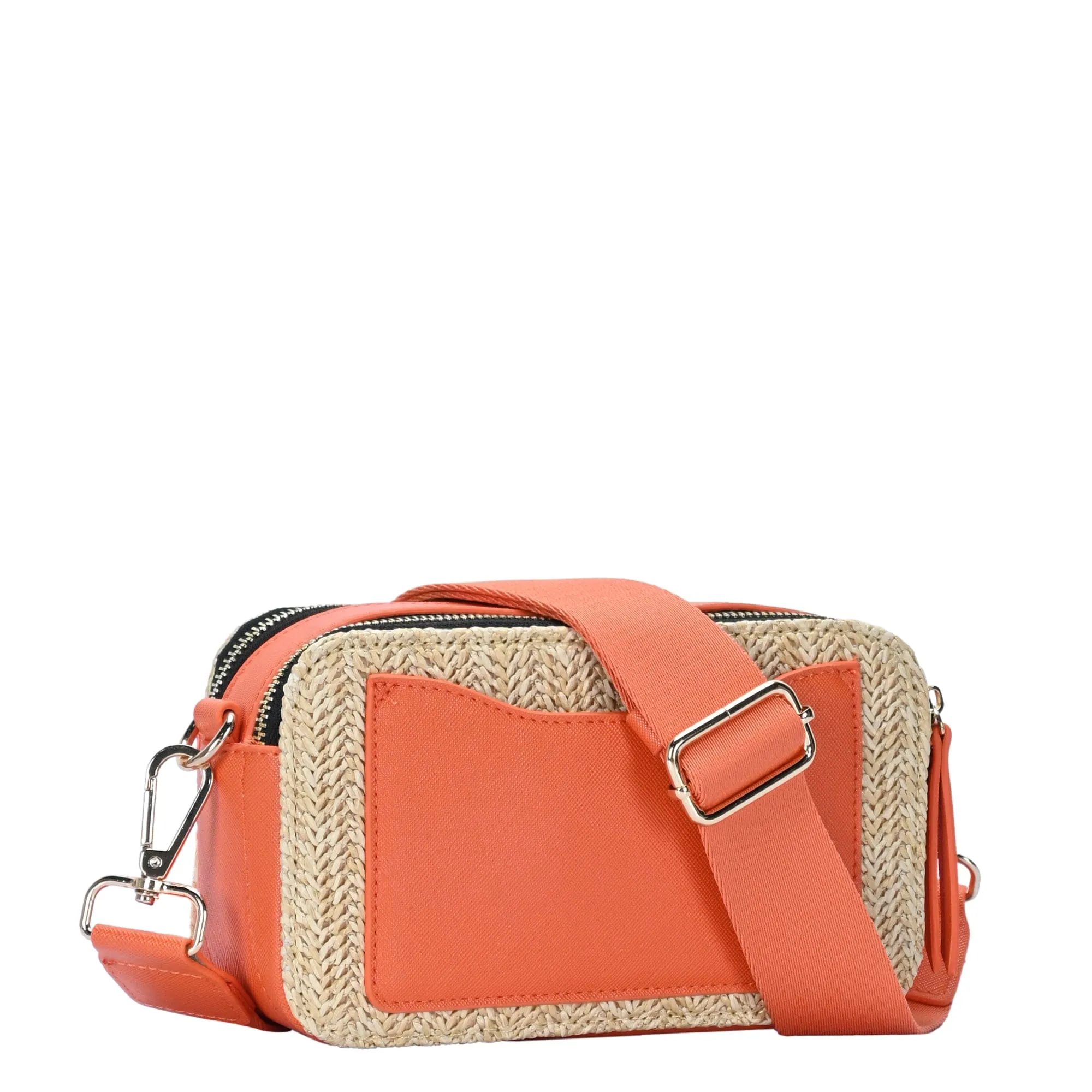 BGS6844 Helena Straw Crossbody Bag With Leather Paneling