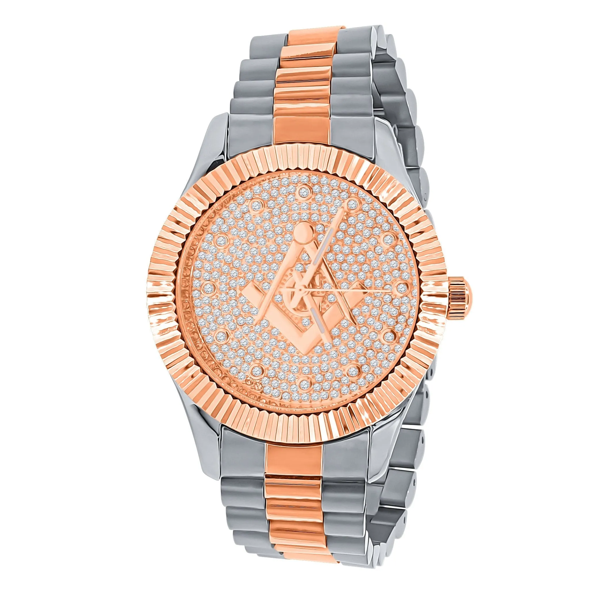 Bi-color Masonic Iced Out Metal Watch