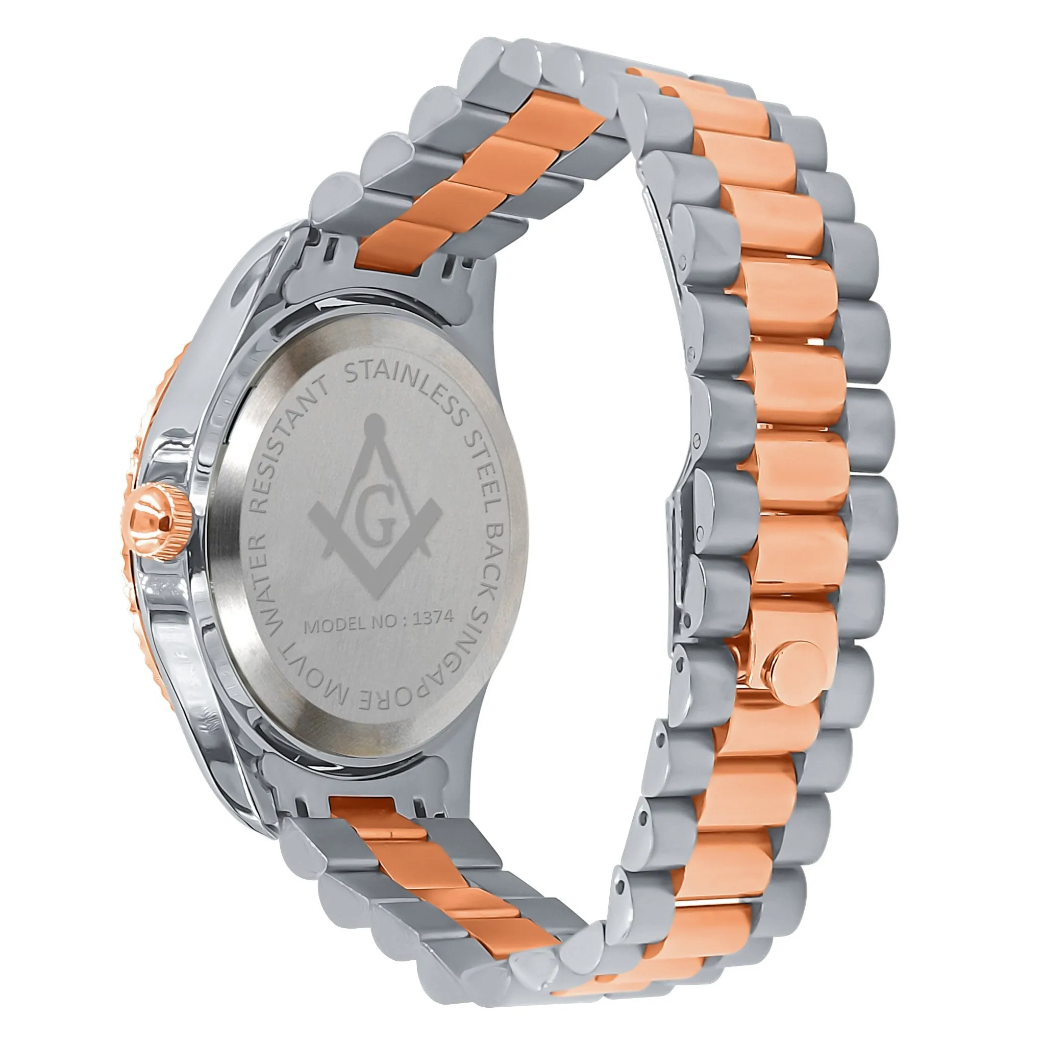 Bi-color Masonic Iced Out Metal Watch