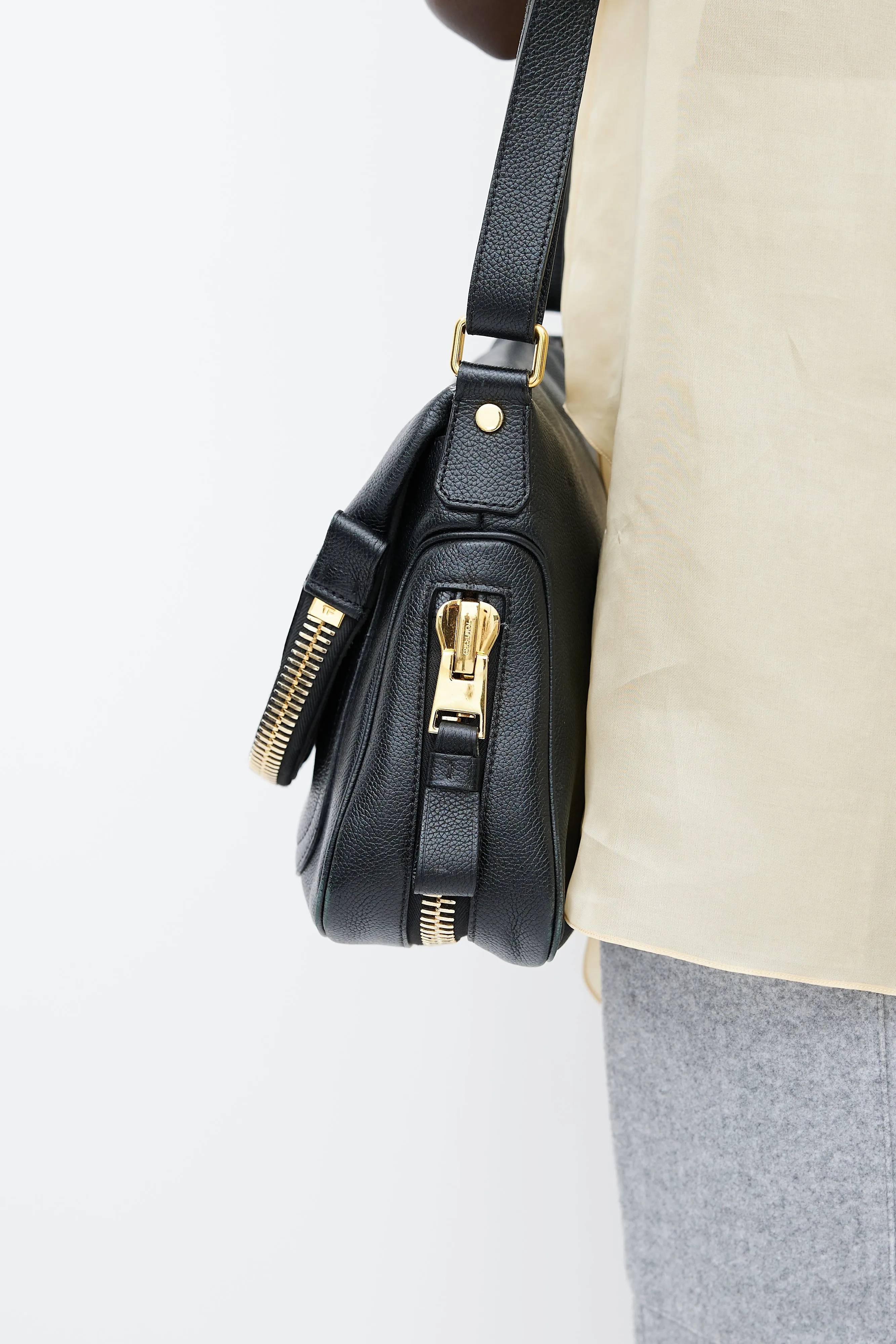 Black & Gold Jennifer Leather Flap Bag