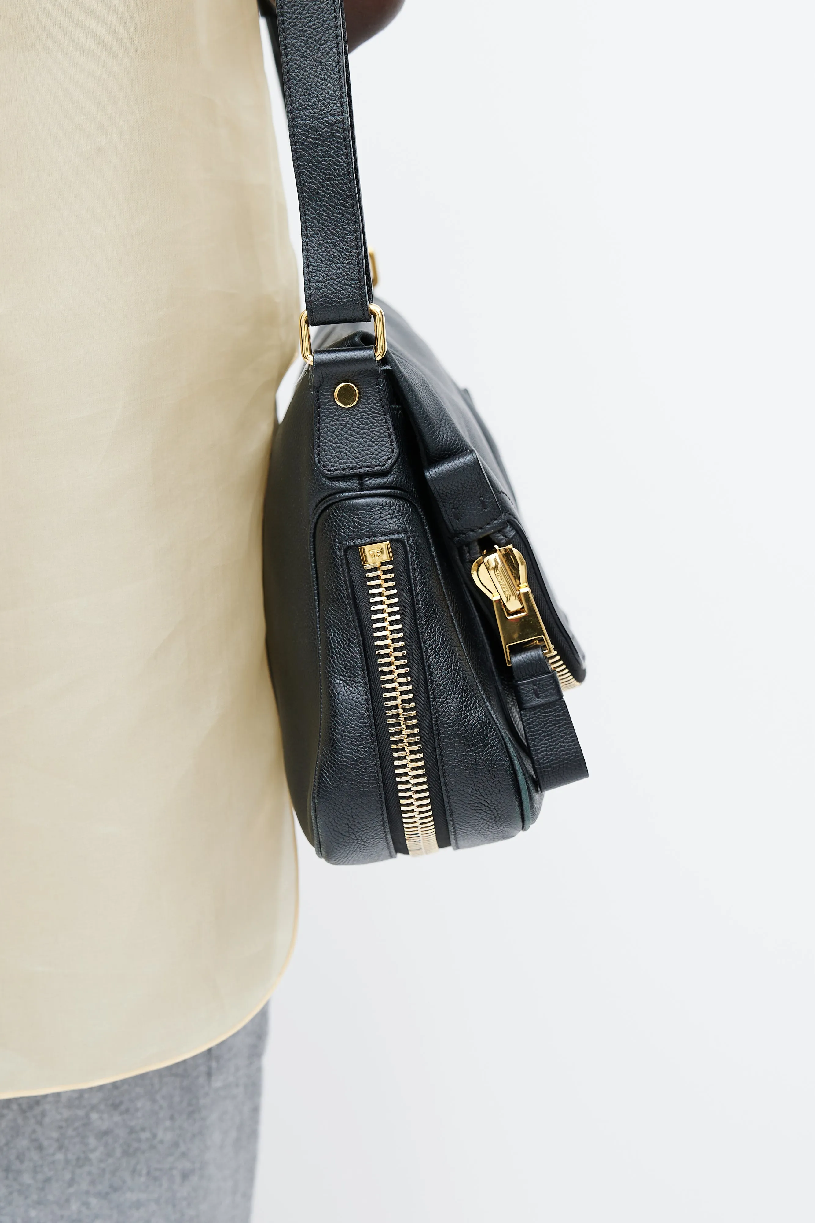 Black & Gold Jennifer Leather Flap Bag